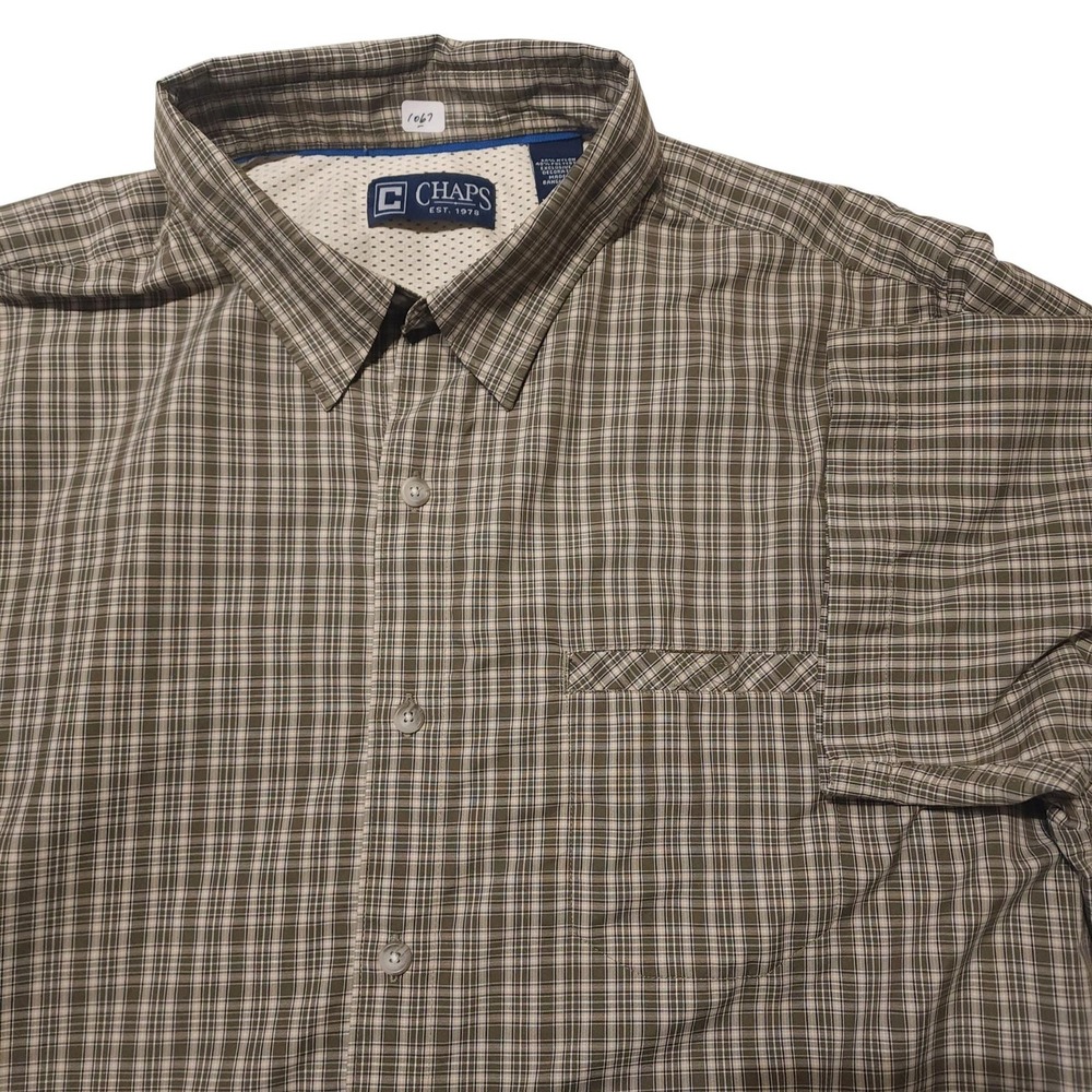 Chaps Shirt Mens XL Brown Plaid Short Sleeve Button Up Mesh Lined Casual